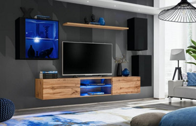 Arte Switch Xxiii Wall Entertainment Unit For Tvs Up To 75"Oak Wotan & Black With Blue Led Lighting from B&Q