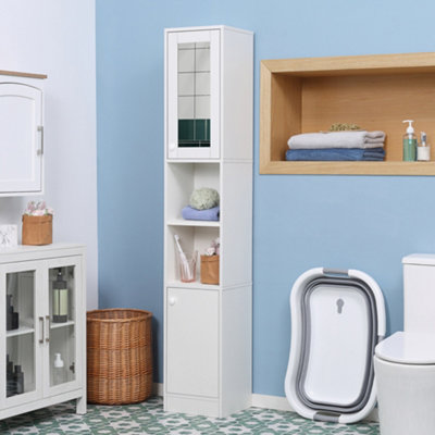 Kleankin Tall Bathroom Storage Cabinet Narrow Freestanding Cabinet With Mirror