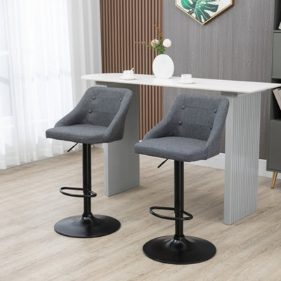 Homcom Swivel Bar Stools Set Of 2 Adjustable Height Fabric Bar Chairs Grey