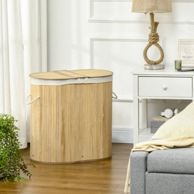 Homcom 100L Bamboo Laundry Basket W/ 2 Compartments Washing Baskets Natural from B&Q