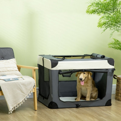 Pawhut 91Cm Foldable Pet Carrier Bag Soft Travel Dog Crate For Large Dogs Grey from B&Q