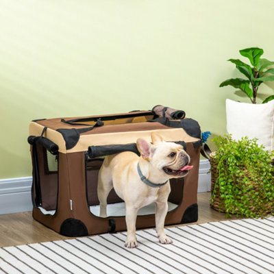 Pawhut 60Cm Foldable Pet Carrier Bag Soft Travel Dog Crate For Mini Dogs Brown