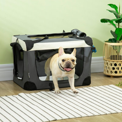 Pawhut Grey Foldable Pet Carrier Bag Soft Travel Dog Crate For Mini Dogs 60Cm