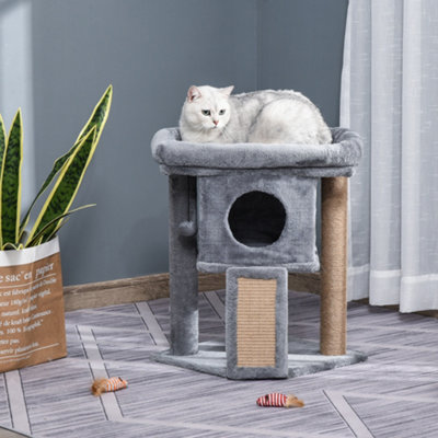 Pawhut Cat Tree Activity Centre W/ Scratching Pad, Toy Ball, Cat House - Grey