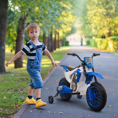 Homcom 12V Kids Electric Motorbike Ride-On Motorcycle W/ Training Wheels - Blue - Image 5