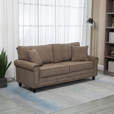 Homcom 3 Seater Sofas Fabric Sofa With Nailhead Trim - Brown - Image 5