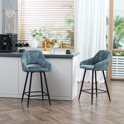 Homcom Bar Stools Set Of 2, Velvet-Touch Fabric Counter Height Bar Chairs Blue