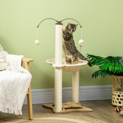 Cat Tree Indoor Cats Scratching Posts Hammock, Toy Ball Beige - Image 11
