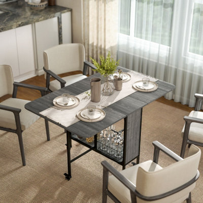 Homcom Unisex Grey Mobile Drop Leaf Dining Table On Wheels With Storage Shelf In - Image 11