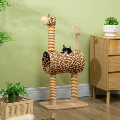 Pawhut Cat Tree Cute Giraffe Kitten Play Tower W/ Scratching Posts, Tunnel, Ball