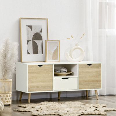 Homcom Tv Cabinet Entertainment Centre W/ Storage Cabinet And Drawer, Natural