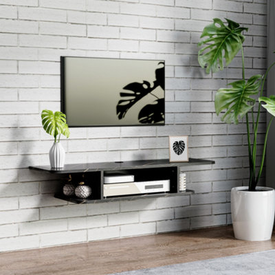 Homcom Unisex Black Tv Unit Stand Wall Mount Media Console With Storage Shelf In - Image 11