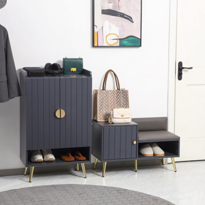 Rackhams Grey Shoe Storage Unit, With Padded Seat - Image 6