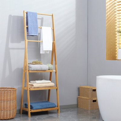 Kleankin Foldable Natural Bamboo Towel Rack With 3 Towel Rails And 3 Shelves from B&Q