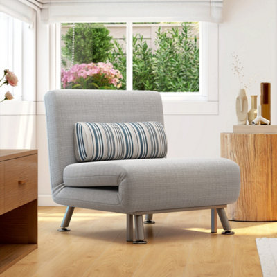 Homcom Light/Grey Folding 5 Position Convertible Sleeper Chair Sofa Bed - Linen - Image 9