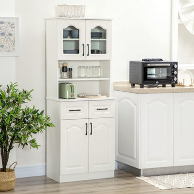 Homcom White Kitchen Cupboard, Freestanding Storage Cabinet With 2 Adjustable Shelves, 2 Drawers And Open Counter For Living Room, Dining Room, 168Cm, - Image 11