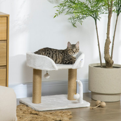 Pawhut Cat Tree Tower Scratcher With Bed For Indoor CatsWhite