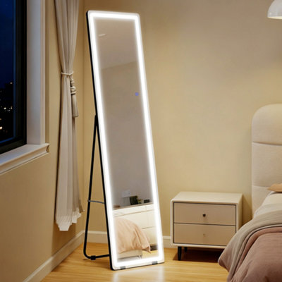 HOMCOM Full Length Mirror with LED Light Free Standing Floor Mirror Bedroom in Silver - Image 13