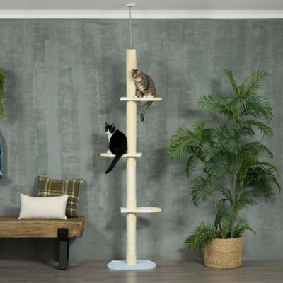 Pawhut Yellow 220-260Cm Kitten Tower, Multi-Layer Floor To Ceiling Cat Tree,