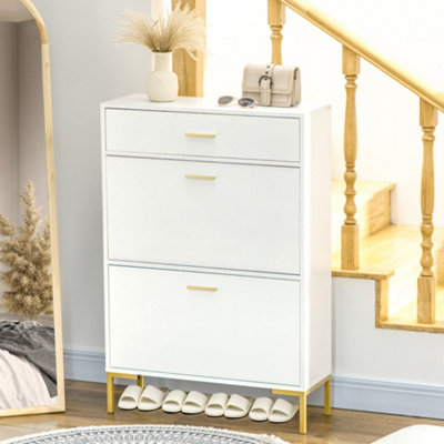 Homcom Shoe Storage Cupboard With 2 Flip Doors And Sliding Out DrawerWhite from B&Q