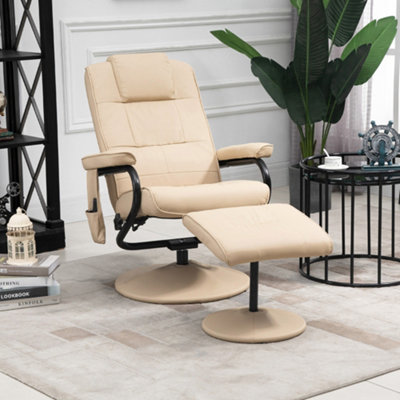 Homcom Massage Recliner Chair Cushioned Ottoman 10 Point Vibration Cream