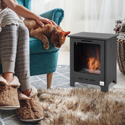 Homcom Free Standing Bio Ethanol Fireplace Heater With 0.9L Tank For Home Black