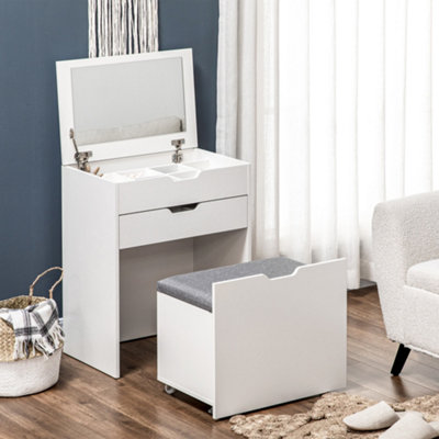 Homcom Dressing Table With Mirror And Stool, Vanity Table With Storage, White
