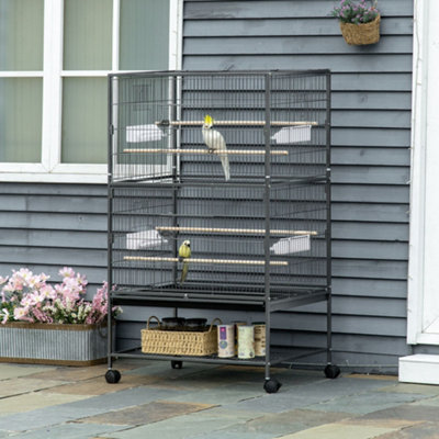 Pawhut Large Bird Cage Budgie Cage For Finch Canaries Parrot With Stand Grey from B&Q