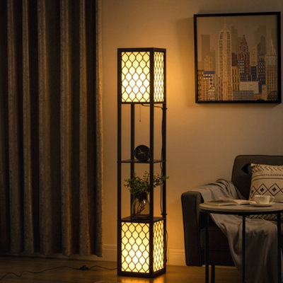 Homcom Unisex Black 2-Light Modern Floor Lamp With Shelves For Living Room, Bedroom In - Image 4