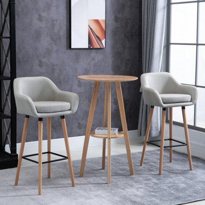 B&Q -  2 Pcs Upholstered Bucket Seat Bar Stools W/ Solid Wood Legs Beige