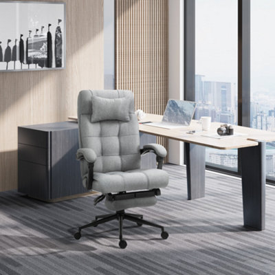 Vinsetto Ergonomic Office Chair Adjustable Height W/ Wheels Footrest Light Grey from B&Q