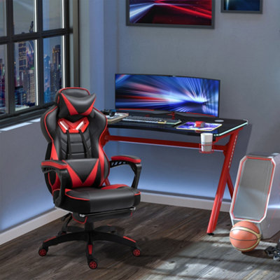 Vinsetto Gaming Chair Ergonomic Reclining Manual Footrest Wheels Stylish Red from B&Q