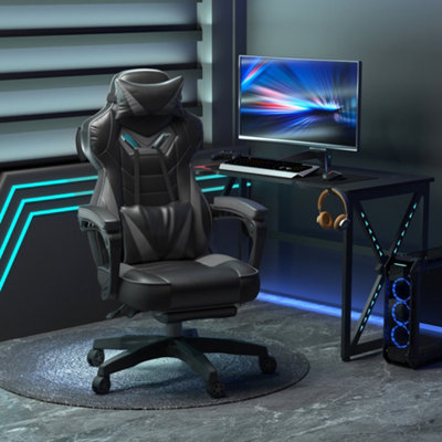 B&Q -  Ergonomic Gaming Chair Manual Reclining Chair With Footrest Grey