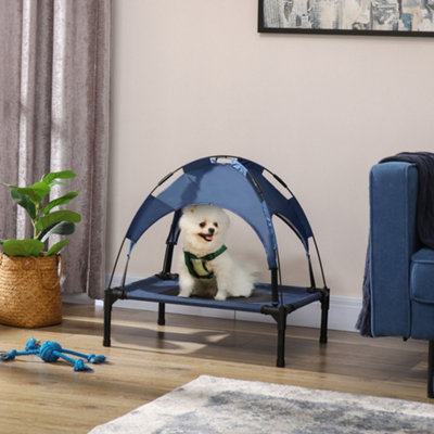 Pawhut 61Cm Elevated Dog Bed Cooling Raised Pet Cot Uv Protection Canopy Blue from B&Q