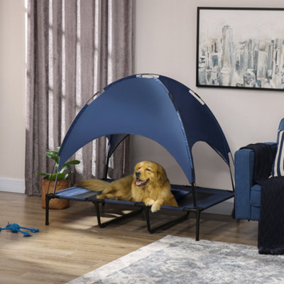 Pawhut 122Cm Elevated Dog Bed Cooling Raised Pet Cot Uv Protection Canopy Blue from B&Q