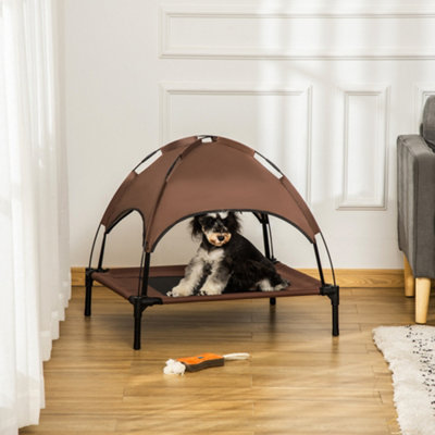 Pawhut 76Cm Elevated Dog Bed Cooling Raised Pet Cot Uv Protection Canopy Brown from B&Q
