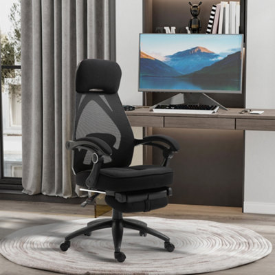 B&Q -  Mesh Swivel Task Chair For Home Office Desk Recliner W/ Footrest Black