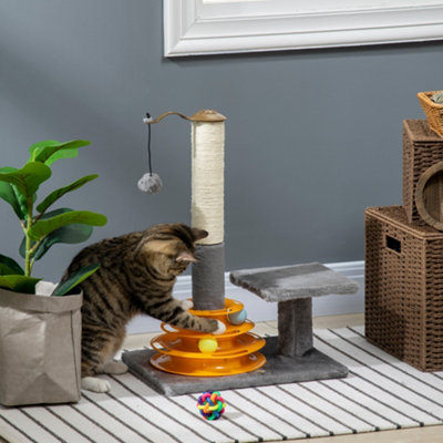 Blue Pirate Grey Pawhut 56Cm Cat Tree For Indoor Cats, Scratching Post W/ Cat Toys - Image 10