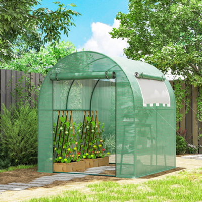 B&Q -  Walk In Polytunnel Greenhouse With Roll-Up Window And DoorGreen