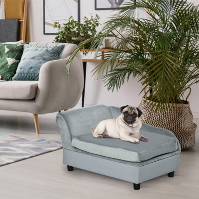 Pawhut Pet Sofa Dog Chair Cat Couch W/ StorageCushionLight Grey