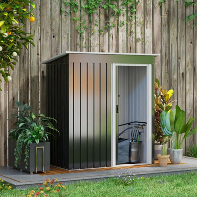 Outsunny 5 X 3Ft Garden Storage Shed Sliding Door Sloped Roof Tool, Black