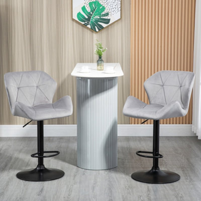 Bobobiy Grey Bar Stools Set Of 2, Luxurious Velvet-Touch Barstools With Metal Frame Footrest Round Base Triangle Indenting Moulded Seat, - Image 7