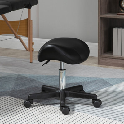 Homcom Saddle Stool Adjustable Rolling - Black - Image 6