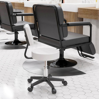 B&Q -  Adjustable Swivel Salon Chair Padded Seat Back 5 Wheels White