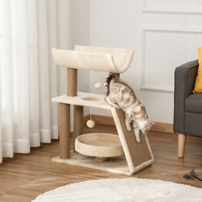 PAWHUT Cat Tree for Indoor Cats with Scratching Posts Pad with Perch Ball Toy in Brown - Image 8