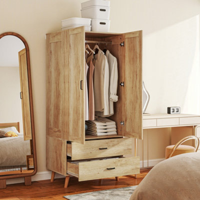 Homcom Wardrobe With 2 Drawers Hanging Rail180 Cm Storage ClosetNatural from B&Q