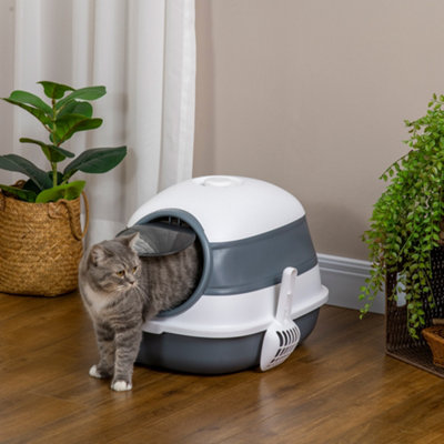 B&Q -  Foldable Cat Litter Tray Hooded Cat Litter Box W/ High SideWhite