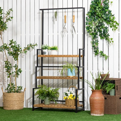 Outsunny 3 Tiered Plant Stand Rack With Hanging Hooks For Indoor Outdoor from B&Q
