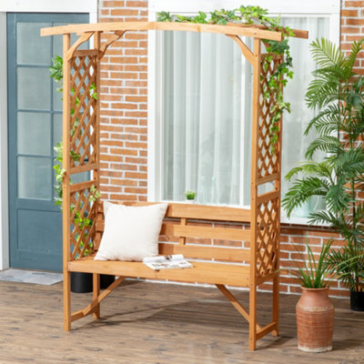 Outsunny Arch Pergola Garden BenchWooden Garden Arbour With SeatBrown from B&Q