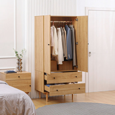 Homcom 2 Door Wardrobe With 2 DrawersHanging RailClothes Storage Organiser from B&Q